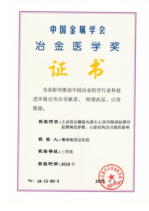 攀钢集团总医院2018年冶金医学三等奖